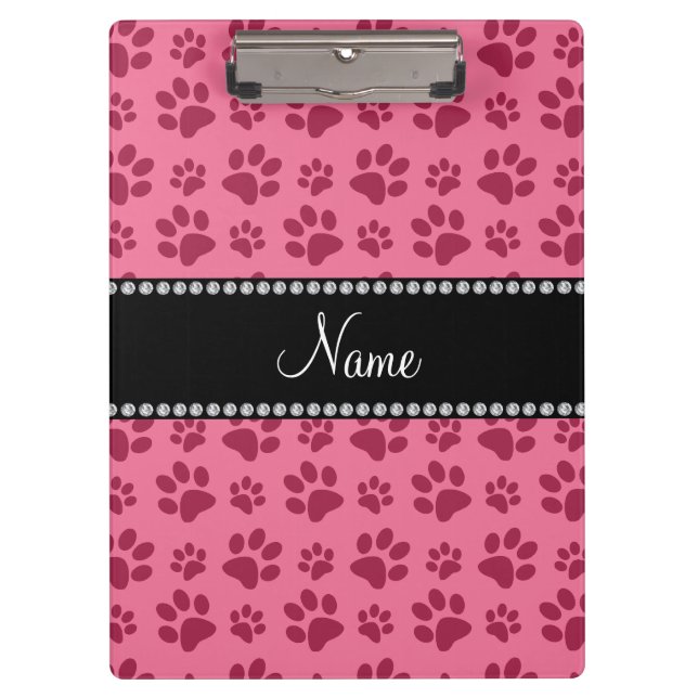 Personalised name pink dog paw prints clipboard (Front)