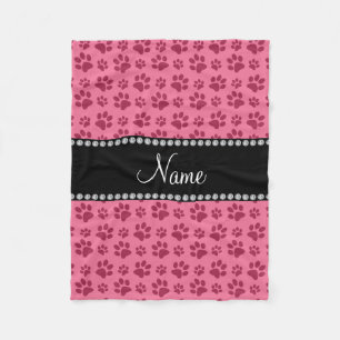 Personalised name pink dog paw prints fleece blanket