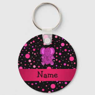 Personalised name pink elephant pink polka dots key ring