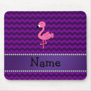 Personalised name pink flamingo purple chevrons mouse pad