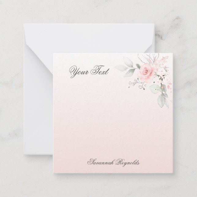 Personalised Name PINK FLORAL ROSES  Notepad Card (Front)