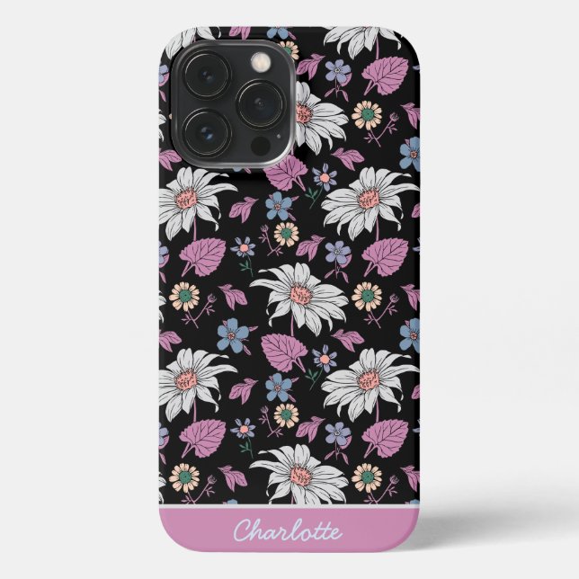 Personalised name pink floral seamless pattern iPhone case (Back)