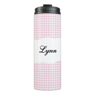Personalised Name Pink Gingham Pattern Thermal Tumbler