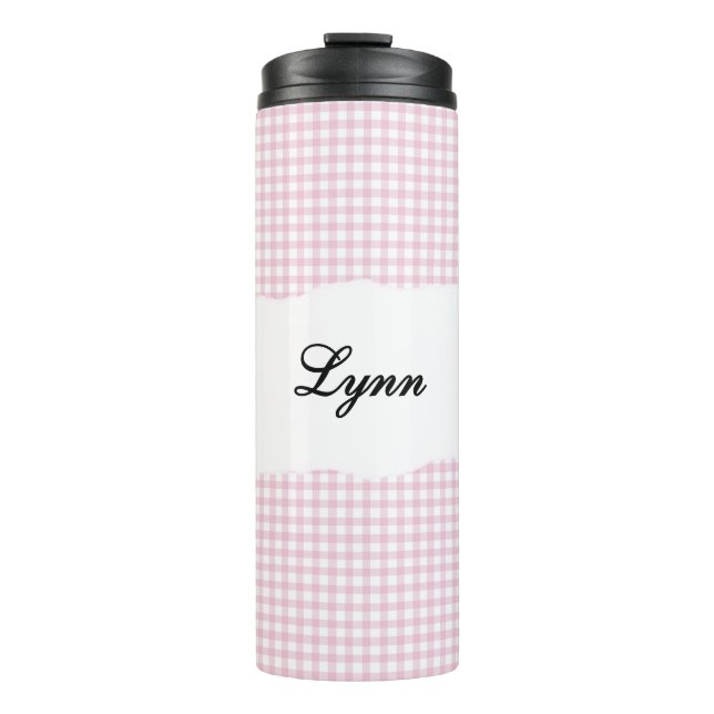 Personalised Name Pink Gingham Pattern Thermal Tumbler (Front)