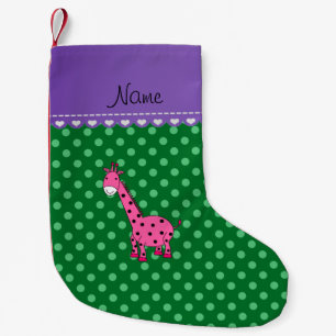 Personalised name pink giraffe green polka dots small christmas stocking
