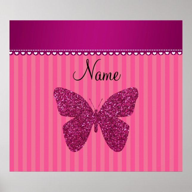 Personalised name pink glitter butterfly poster (Front)