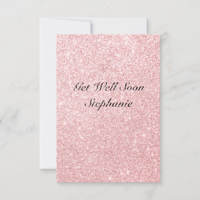 Personalised Name Pink Glitter Get Well Soon Card (Front)