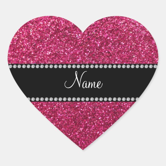 Personalised name pink glitter heart sticker (Front)