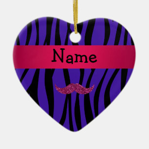 Personalised name pink glitter mustahce ceramic tree decoration