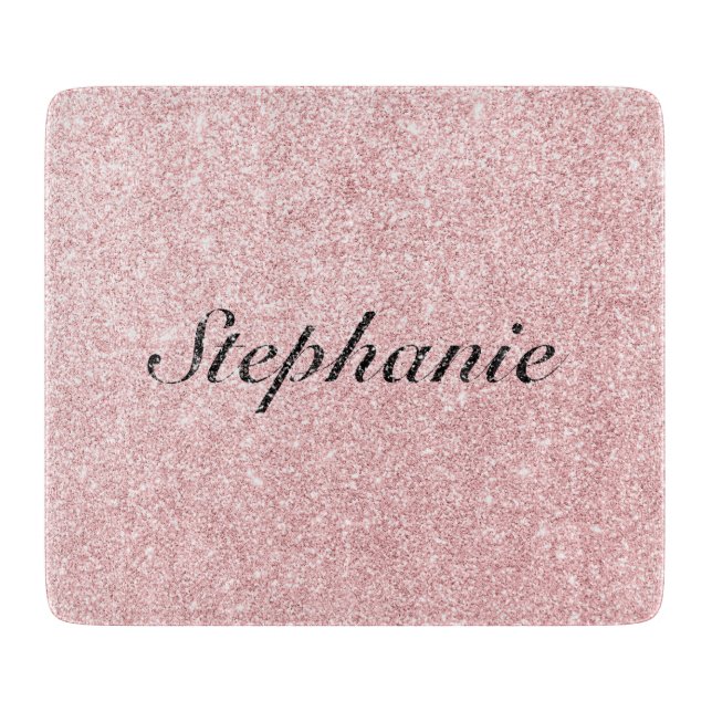 Personalised Name Pink Glitter Sparkle Style Cutting Board (Front)
