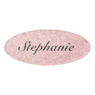 Personalised Name Pink Glitter Sparkle Style Name Tag