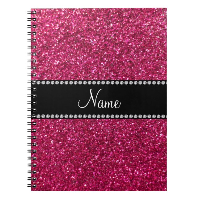 Personalised name pink glitter spiral notebook (Front)