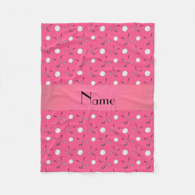 Personalised name pink golf balls fleece blanket (Front)