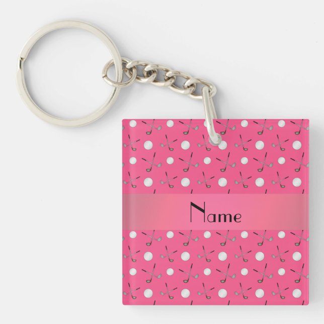 Personalised name pink golf balls key ring (Front)