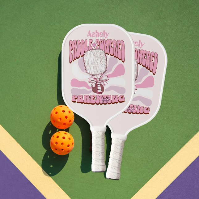 Personalised Name Pink Groovy Retro Mum Pickleball Paddle (Creator Uploaded)