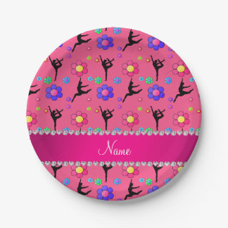 Personalised name pink gymnastics flowers paper plate