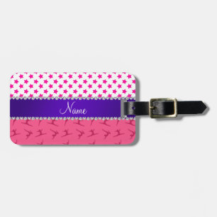 Personalised name pink gymnastics pink stars luggage tag