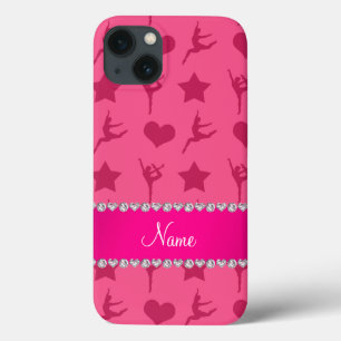 Personalised name pink gymnastics stars hearts iPhone 13 case