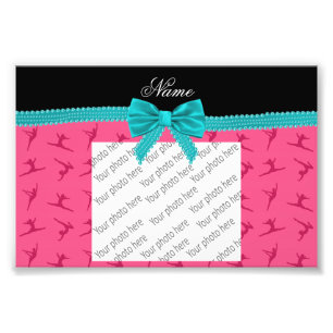 Personalised name pink gymnastics turquoise bow photo print