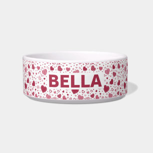 Personalised Name Pink Heart Pattern Pet Bowl