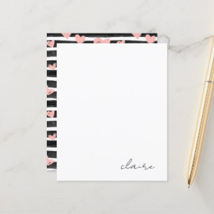 Personalised Name Pink Hearts Stationery Paper