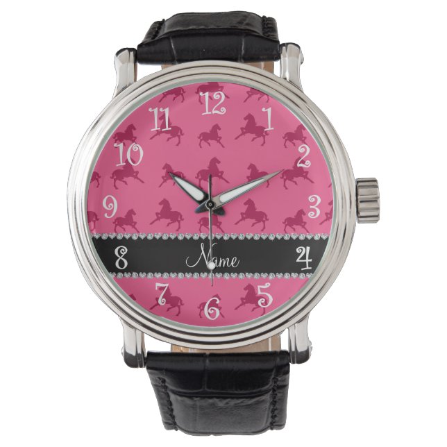 Personalised name pink horse pattern watch (Front)