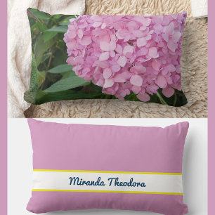 Personalised Name Pink Hydrangea Flowers Lumbar Cushion