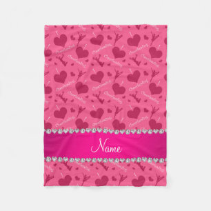 Personalised name pink i love cheerleading hearts fleece blanket