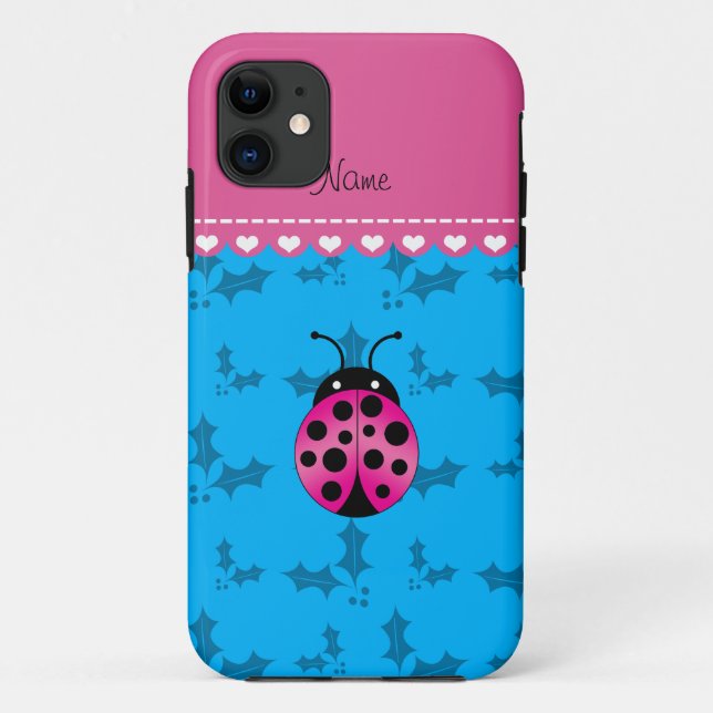 Personalised name pink ladybug sky blue holly Case-Mate iPhone case (Back)