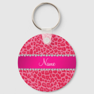 Personalised name pink leopard pattern key ring