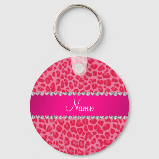 Personalised name pink leopard pattern key ring