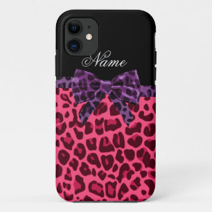 Personalised name pink leopard pattern purple bow Case-Mate iPhone case