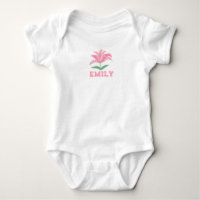 Personalised name pink lily flower baby bodysuit