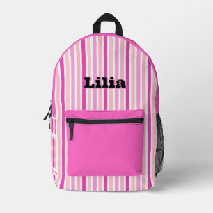 Personalised Name PINK LINE STRIPES Printed Backpack