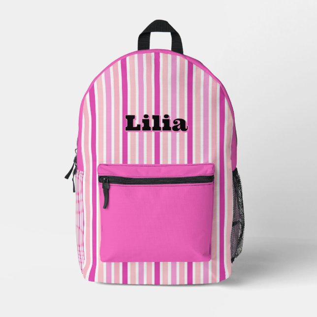 Personalised Name PINK LINE STRIPES Printed Backpack (Front)
