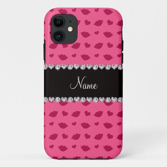 Personalised name pink lips and hearts pattern Case-Mate iPhone case (Back)