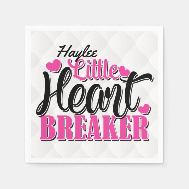 Personalised NAME Pink Little Heart Breaker Napkin (Front)