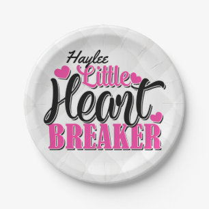 Personalised NAME Pink Little Heart Breaker Paper Plate