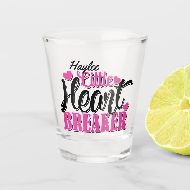 Personalised NAME Pink Little Heart Breaker Shot Glass (Front)