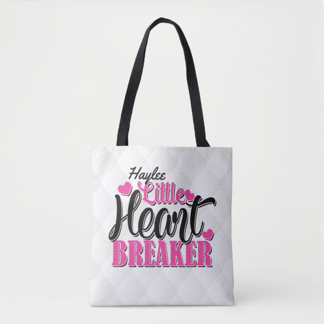 Personalised NAME Pink Little Heart Breaker Tote Bag (Front)