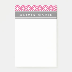 Personalised Name Pink Modern Circles Pattern Post-it Notes