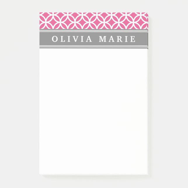 Personalised Name Pink Modern Circles Pattern Post-it Notes (Front)