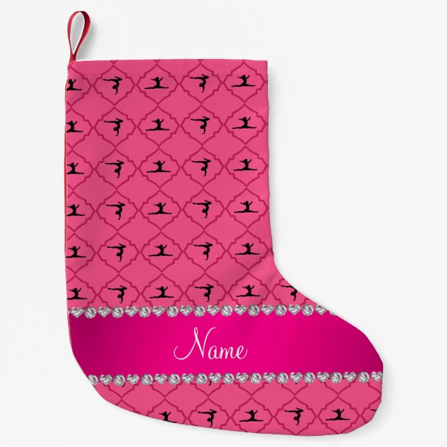 Personalised name pink moroccan gymnastics small christmas stocking (Front)