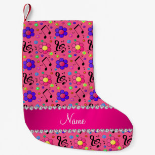 Personalised name pink music notes flowers small christmas stocking