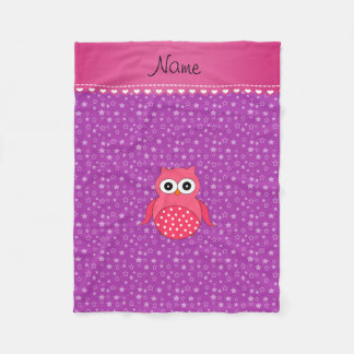 Personalised name pink owl purple stars fleece blanket