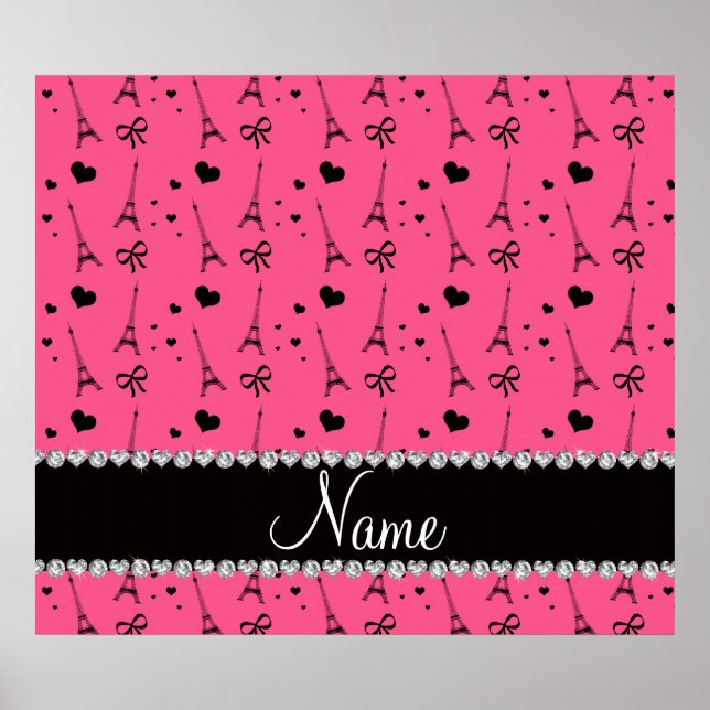Personalised name pink paris eiffel tower poster (Front)