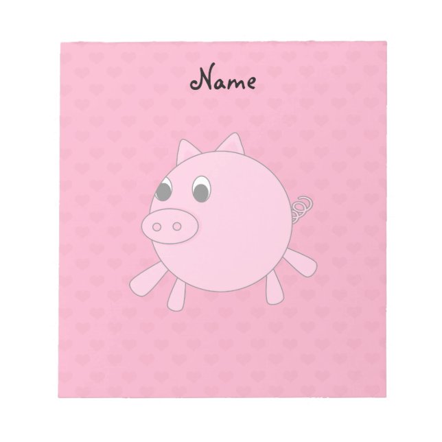 Personalised name pink pig hearts notepad (Front)