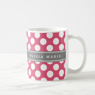 Personalised Name Pink Polka Dots Pattern Coffee Mug