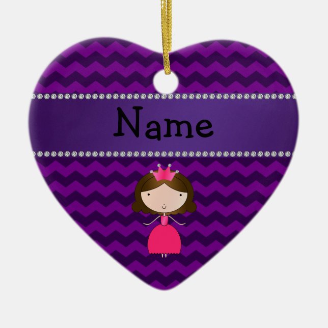 Personalised name pink princess purple chevrons ceramic tree decoration (Front)