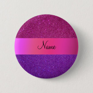 Personalised name pink purple glitter 6 cm round badge